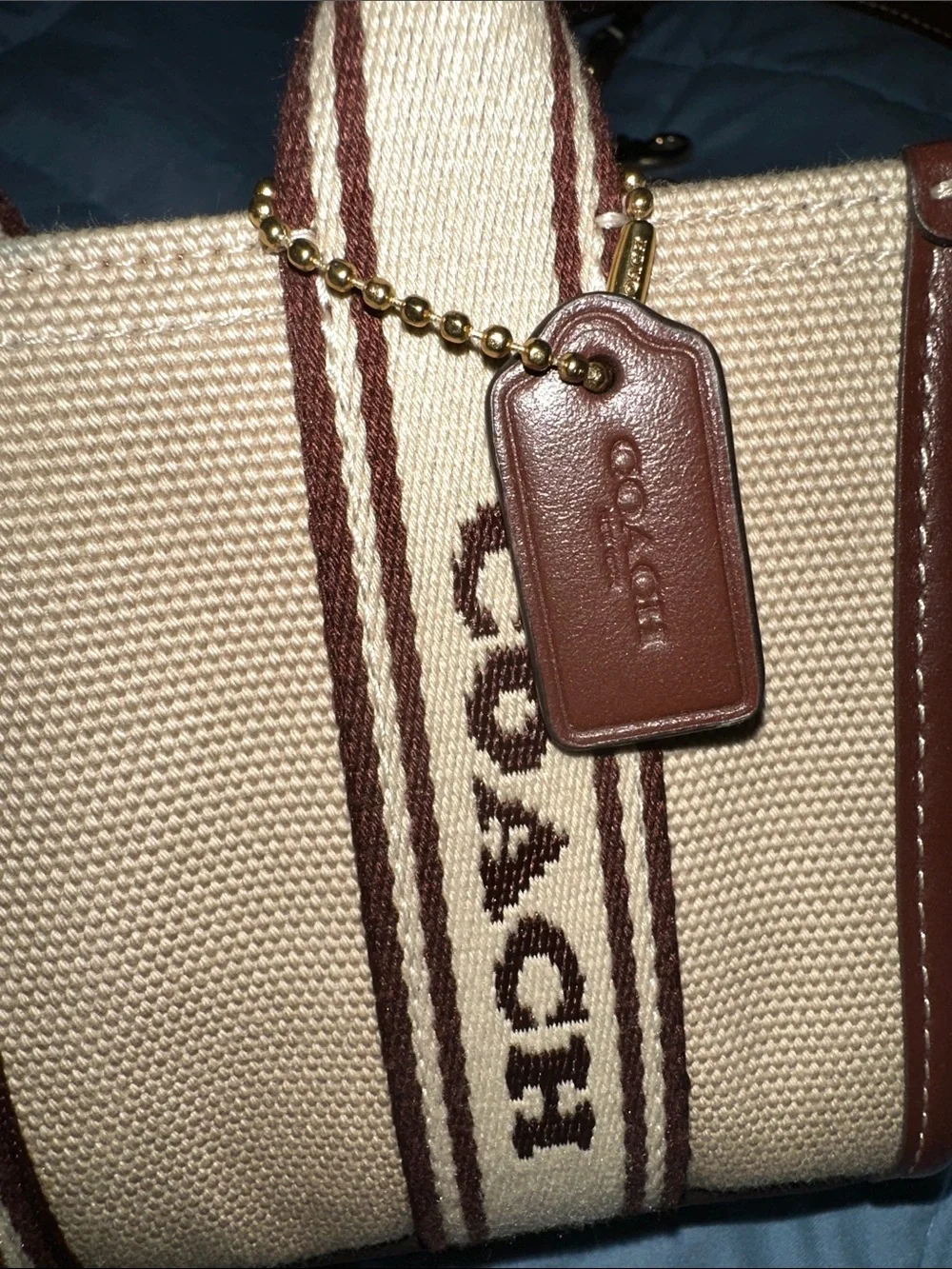 COACH Beige Canvas Mini Tote with Brown Leather Trim Authentic